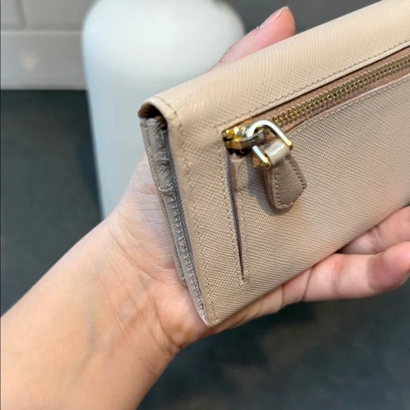 PRADA Saffiano leather wallet nude peach color